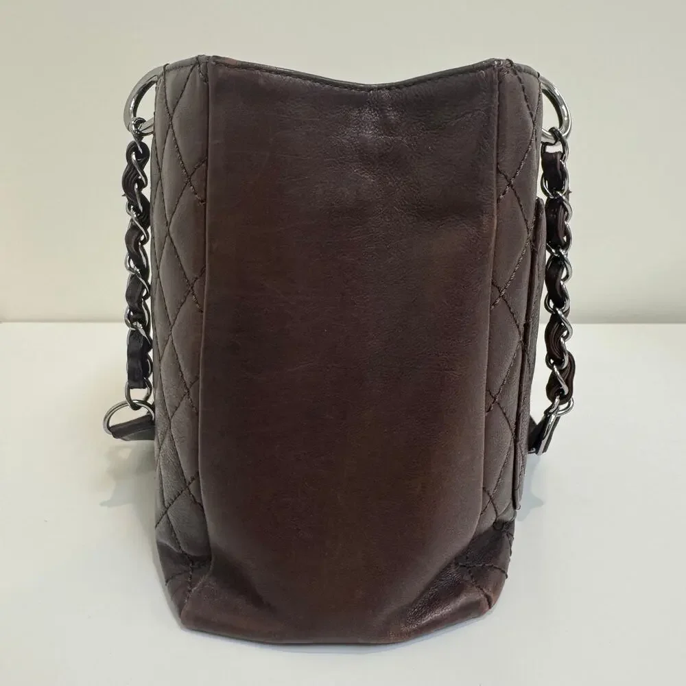 CHANEL Brown Quilted Lambskin Grand Shopping Tote Leather CC Logo Shoulder Bag